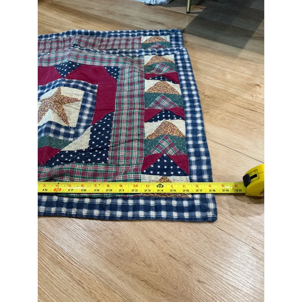 Vintage Quilted Patchwork Star Pillow Shams Set of 2 Americana Farmhouse NavyRed